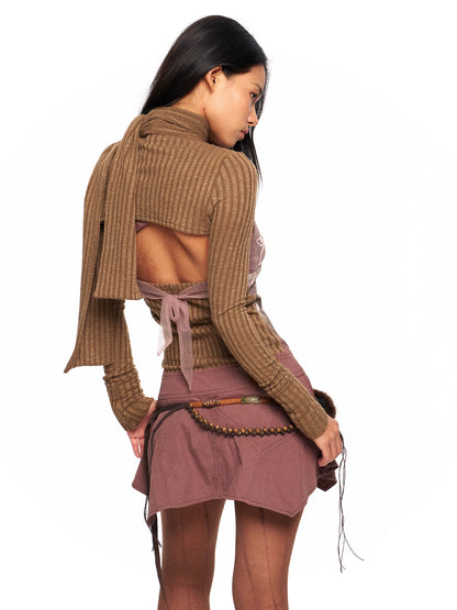 Embroidered Print Dress with Knit Scarf – Elegant Layered Look