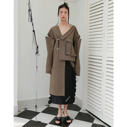 Asymmetric Split Sleeve Sequin Woolen Coat T344