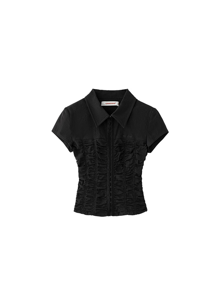 Textured Hook Button Shirt – Short Sleeve Cropped Fit with Summer Vibe