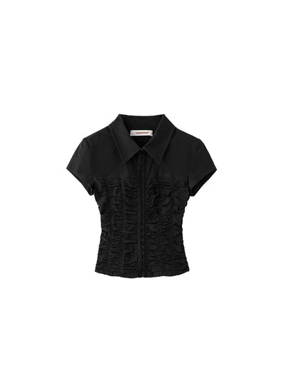 Textured Hook Button Shirt – Short Sleeve Cropped Fit with Summer Vibe