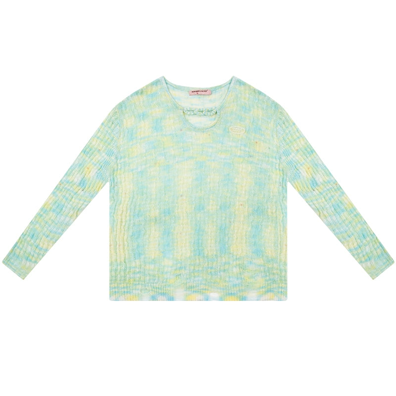 Translucent Hollow Sleeve Knit Top | Sunscreen Retro Design for Spring/Summer