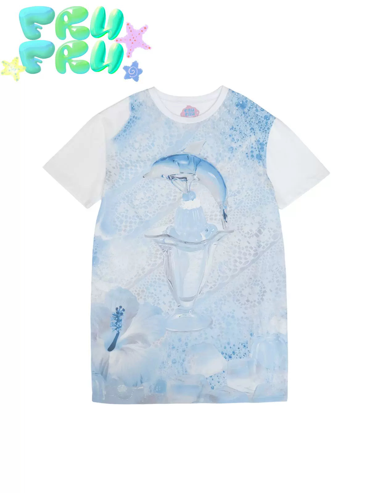 Gollum Store Original Design Summer Crew Neck Dolphin Print Niche Mid-Length Pure Cotton Short-Sleeve T-Shirt