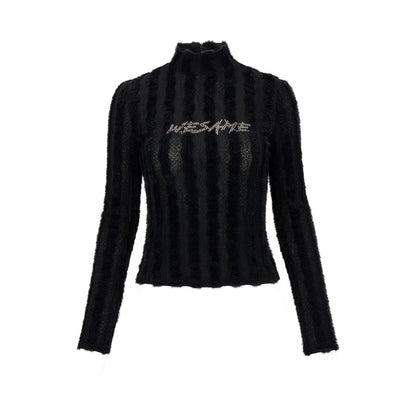 Black High Neck Hot Nail Knitted Sweater