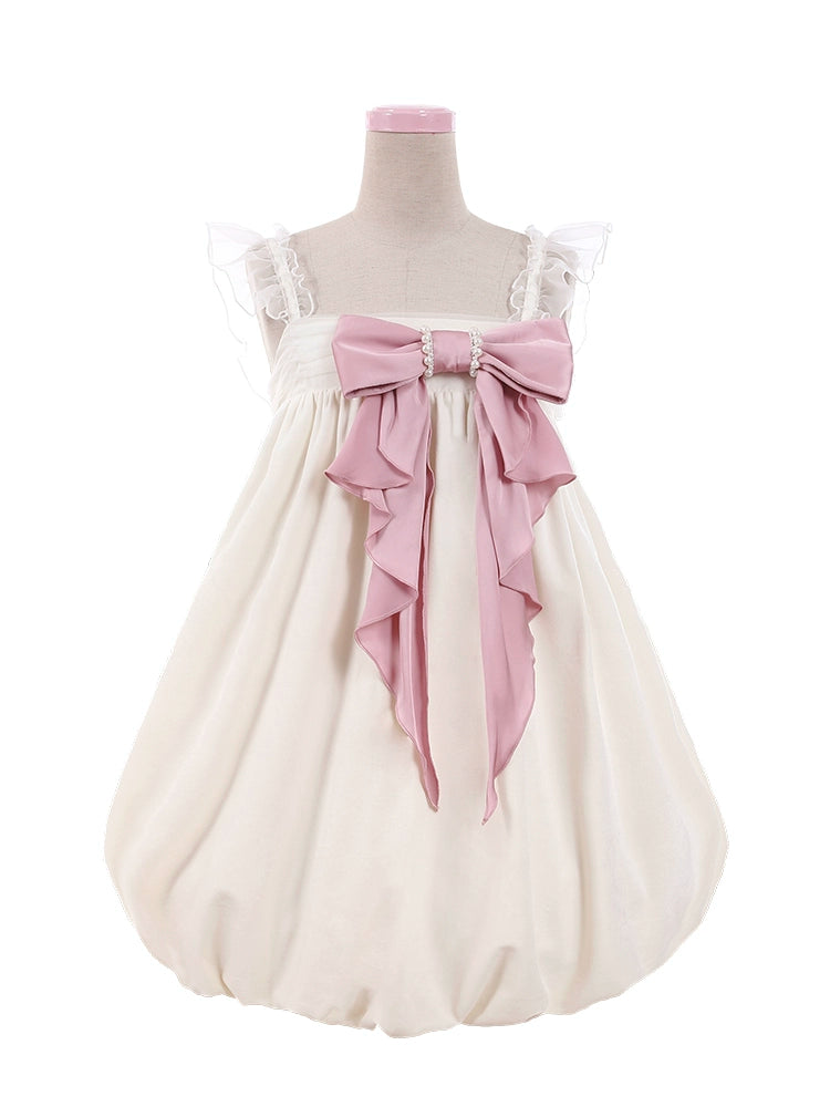 Pearl Girl 3D Big Bow Velvet Bud Sundress