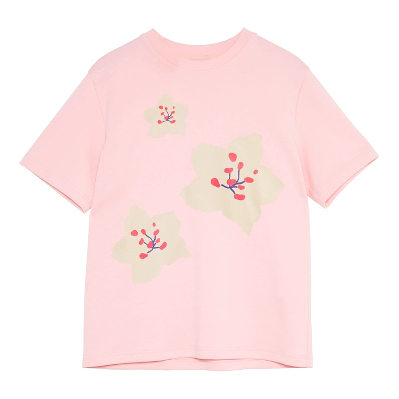 Maglietta sciolta di fiore di ciliegia dipinta a mano