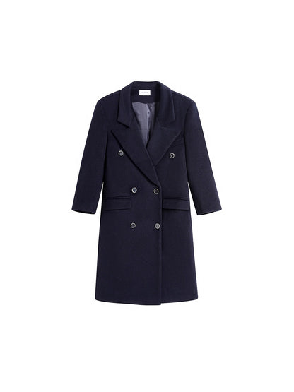 Navy Wool Gold Buckle Long Coat - Original Design