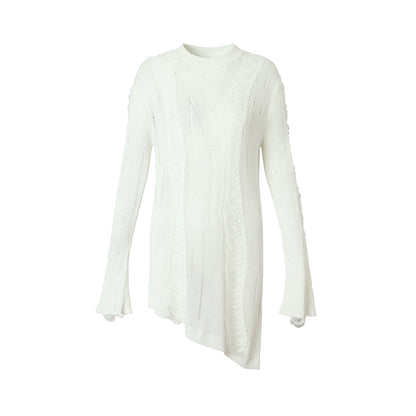 Thin Round Neck Hollow Out Knit Shirt