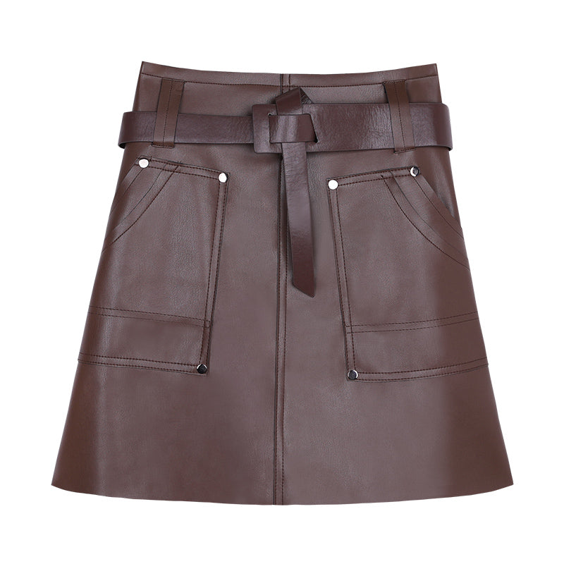 Coffee Leather Skirt