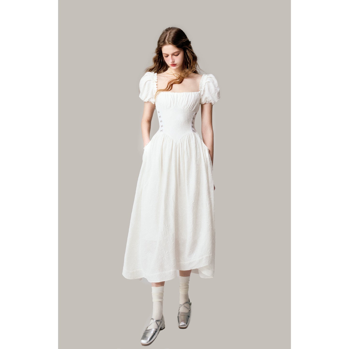 Fairy White Jacquard Long Skirt
