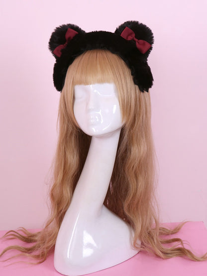 S388 Lolita Winter Furry Bear Bow Headband