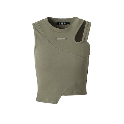 Hollow Out Caution Machine Tank Top