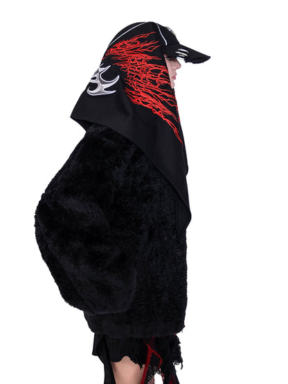 original double-zipper insulated sheep beach wool genderless black basic loose fur jacket