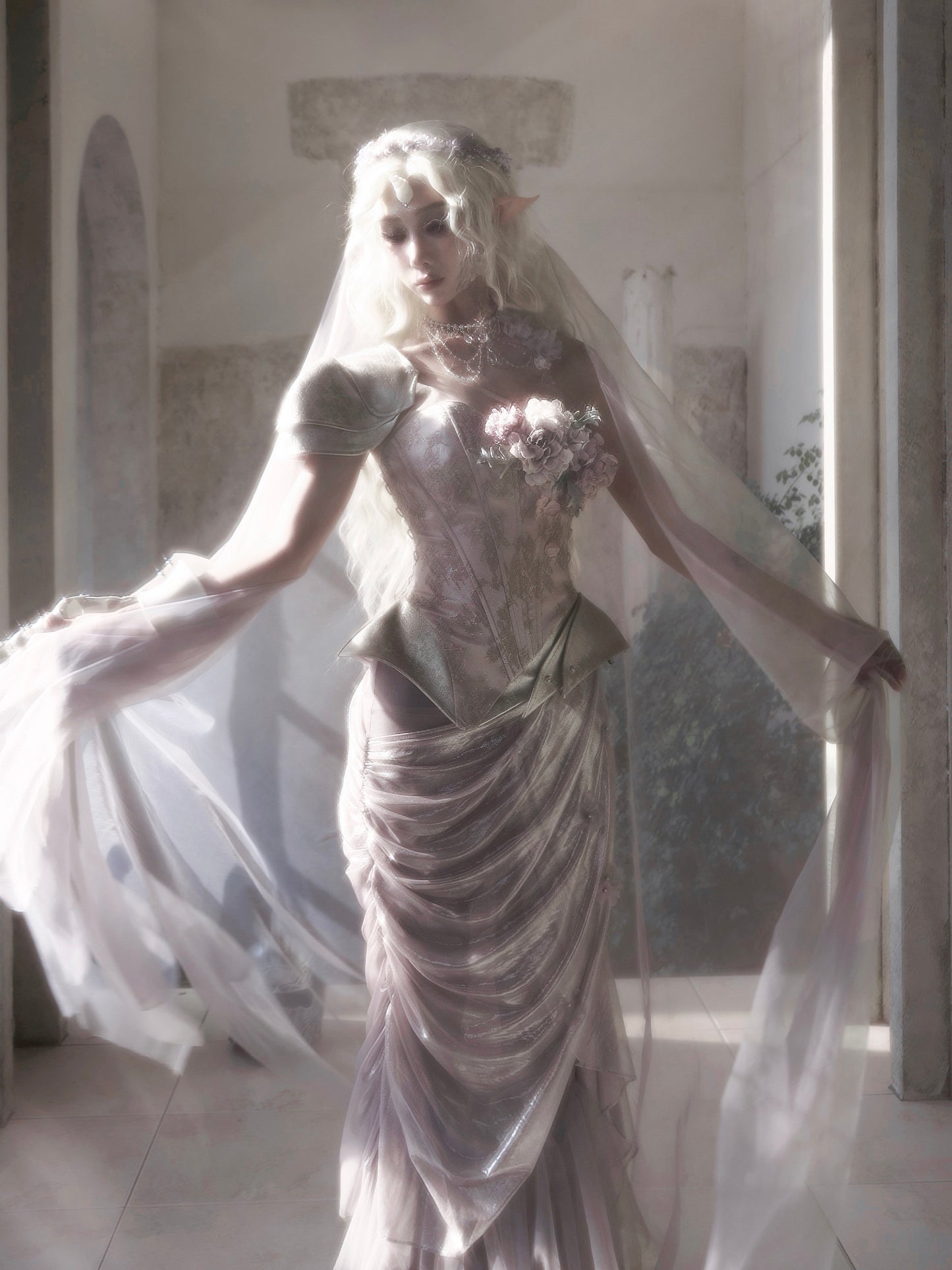 Silver Floral Corset Bustier | Elfcore Fairy Armor Top