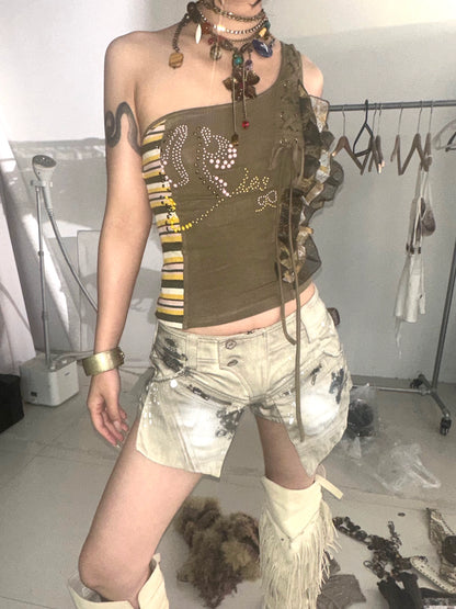 Ink-Splash Pocket Shorts – Washed Low-Rise Fit