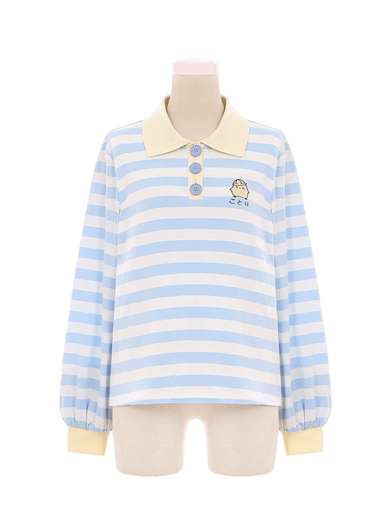 Little Yellow Chicken Embroidered Long-Sleeve Polo Shirt