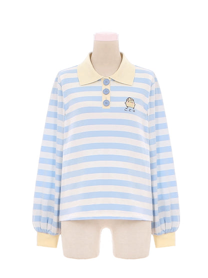 Little Yellow Chicken Embroidered Long-Sleeve Polo Shirt