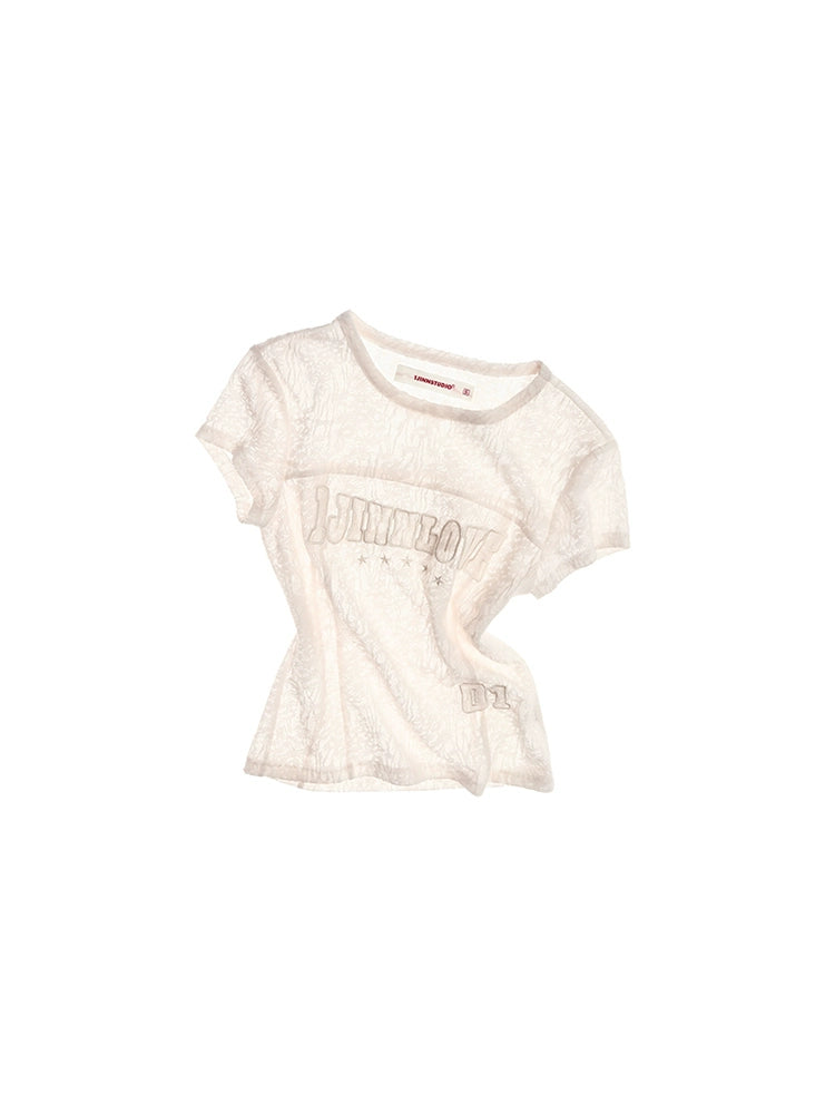 Sheer Lace Vintage Crewneck T-Shirt – Slim Fit Full-Shoulder Hottie Top