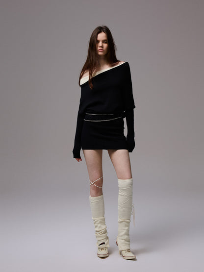 Asymmetric Contrast Knit Dress