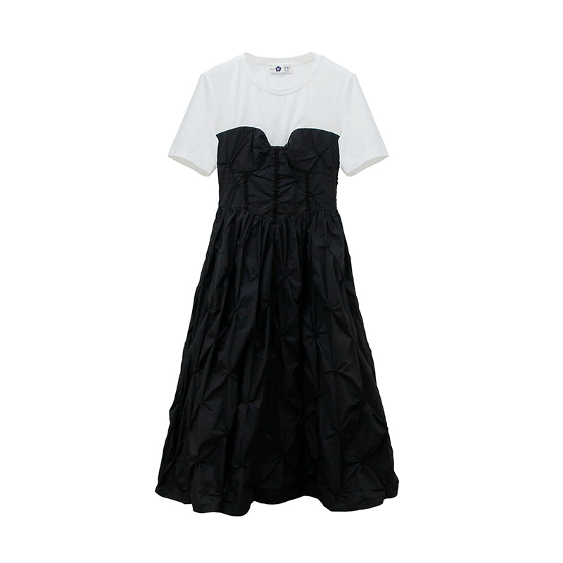 Original Design Commuter Vacation Leave Two Pieces Black and White Color Matching Texture A-line Crowd Dress for Women