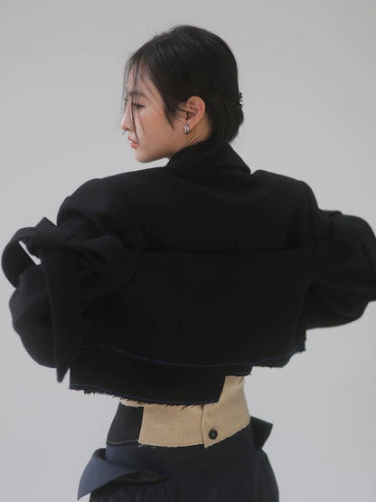 Bow Fake Two Asymmetrical Woolen Jackets