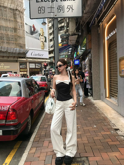 [Korean Vibes] White Straight-Leg Wide-Leg Jeans - Summer Edition