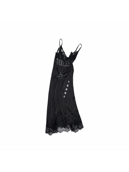 Satin Lace Panel Slip Dress