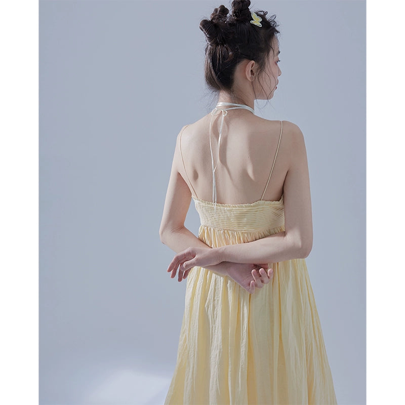 Lemon Yellow Pleated Holiday Dress - Black Sling