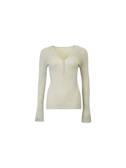 Wine Afternoon Hong Kong Retro V-Neck Slim Knit