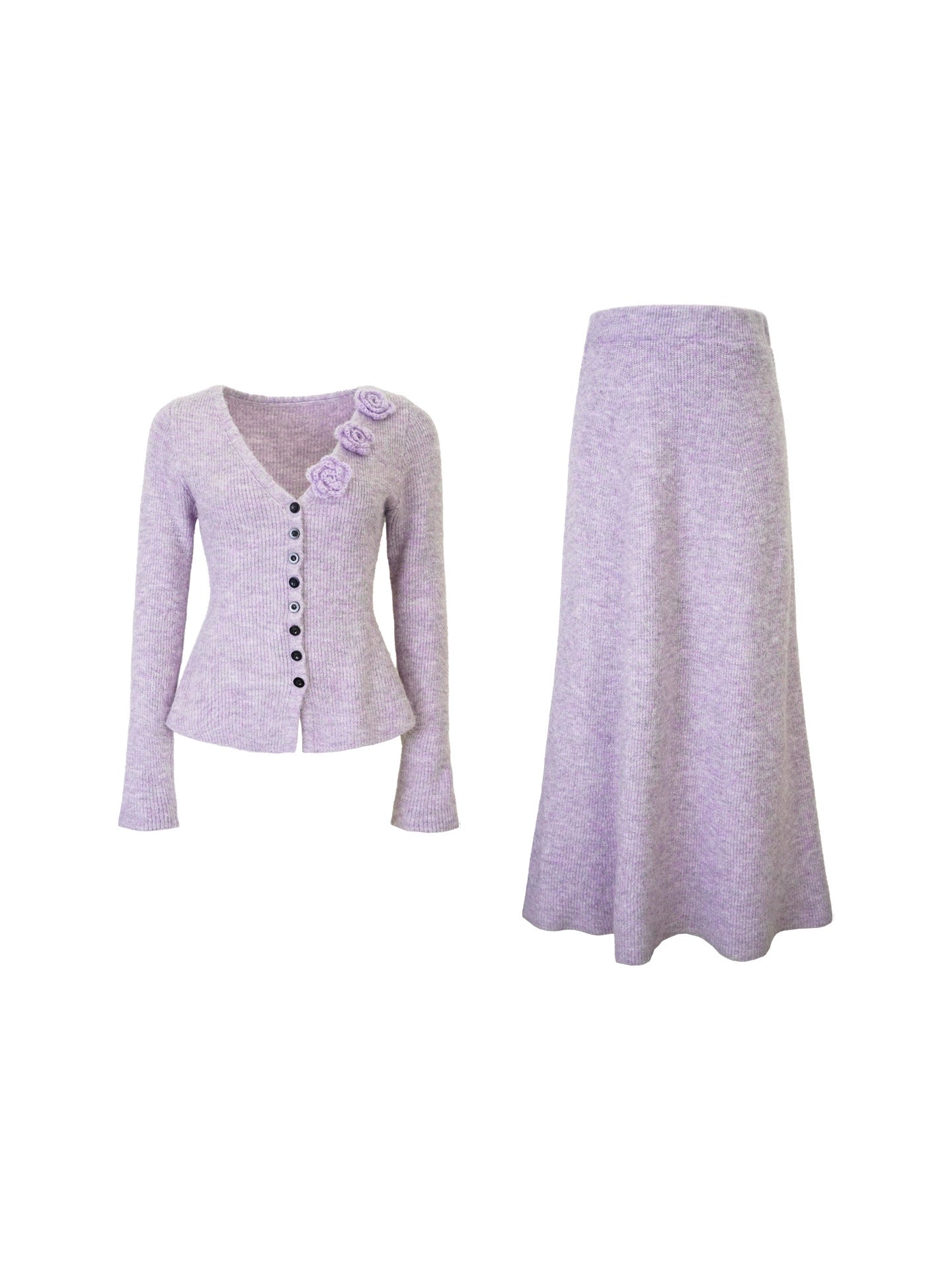 Three-Dimensional Flower Knit Top & Skirt Set – Retro AW 2025