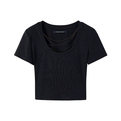 Black Chain Shoulder Pad Tee