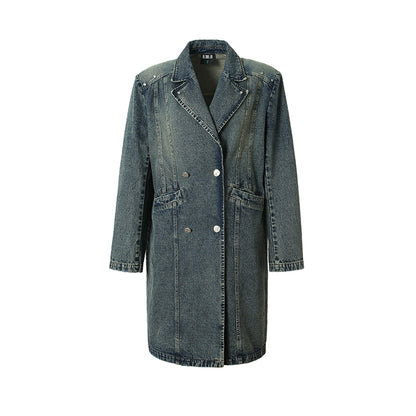 Ink Sense American Retro Washed Denim Long Coat