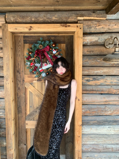 2025 Hong Kong Style Retro Winter Thickened Long Fur Eco-friendly Scarf