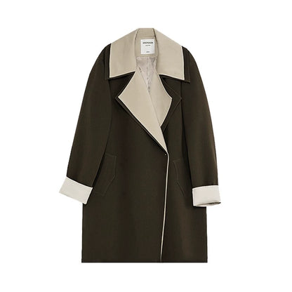Contrast Windbreaker Coat Women's Autumn 2023 Sense Sense Small and High Grade Fake Two Long Coat