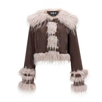 Early Autumn Vintage Fur Collar Leather Coat