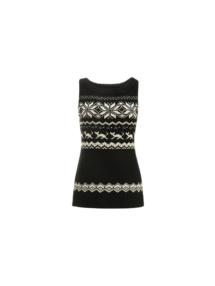 Vintage Fair Isle Jacquard Knitted Sweater Vest Worn Versatility Design Top