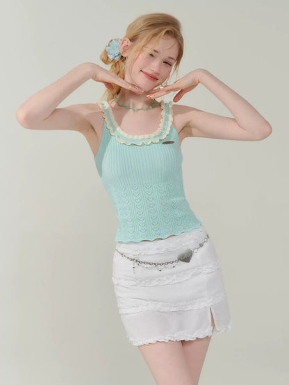 Love Lace Hollow Tank Top | Retro Sleeveless Strap Design for Summer