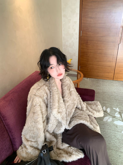 Cloudy Cotton Mid-Length Faux Shearling Coat