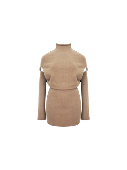 Wine Afternoon Semi-Turtleneck Knit Mini Dress – Retro Fall/Winter 2025