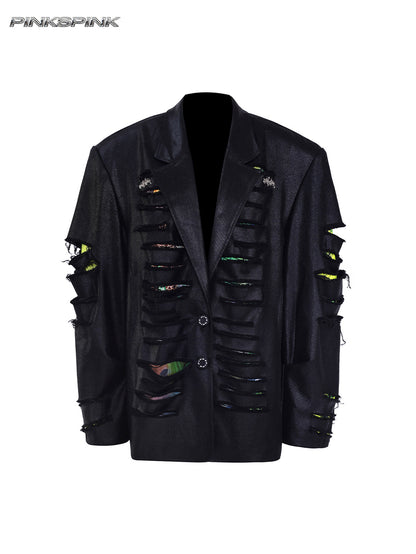Distressed Genderless Structured Blazer – Punk Silhouette