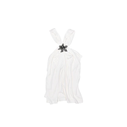 Shirred Neck Halterneck Sleeveless Top – Acetate Camisole with Buttons