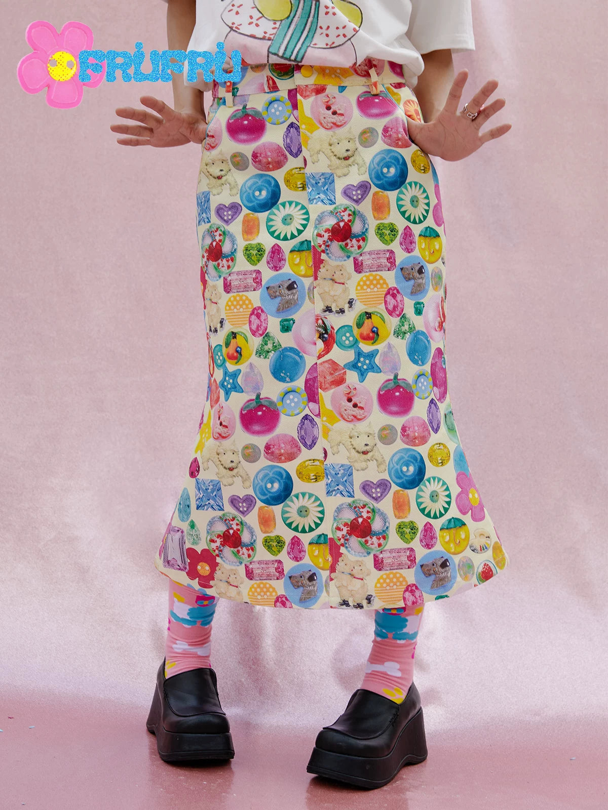 Gollum Store & Happy collaboration original design spring/summer cartoon print energetic girl's skirt