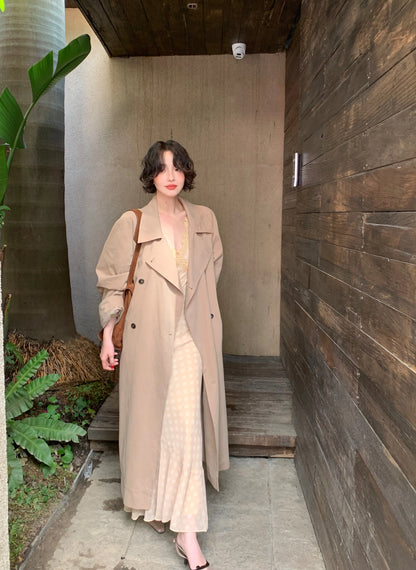 Walking in Autumn 100% Cotton Long Trench Coat – Wine Afternoon Edition