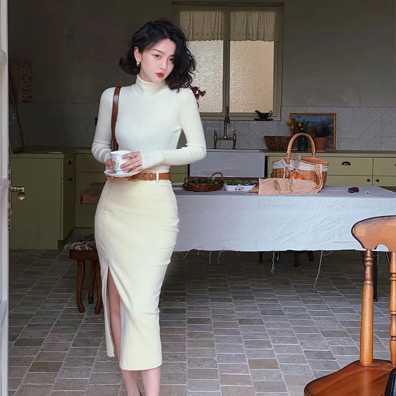 Turtleneck Fitted Knit Top – Classic Long Sleeve Base Layer