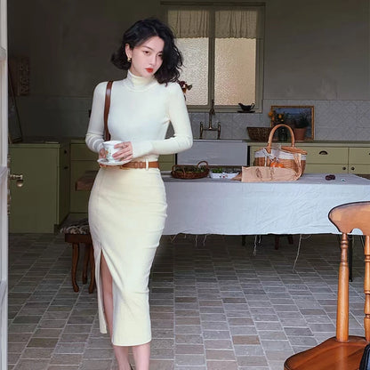 Turtleneck Fitted Knit Top – Classic Long Sleeve Base Layer