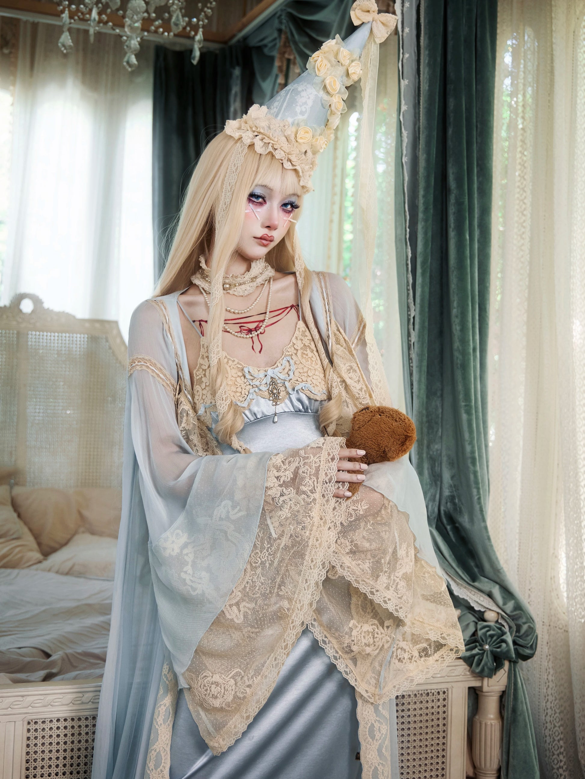 Mousse's Promise French Rococo Retro Doll-Style Baby Blue Lace Cardigan Summer