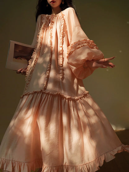 Linen Holiday Maxi Dress – Ruffled Edge Romantic Look