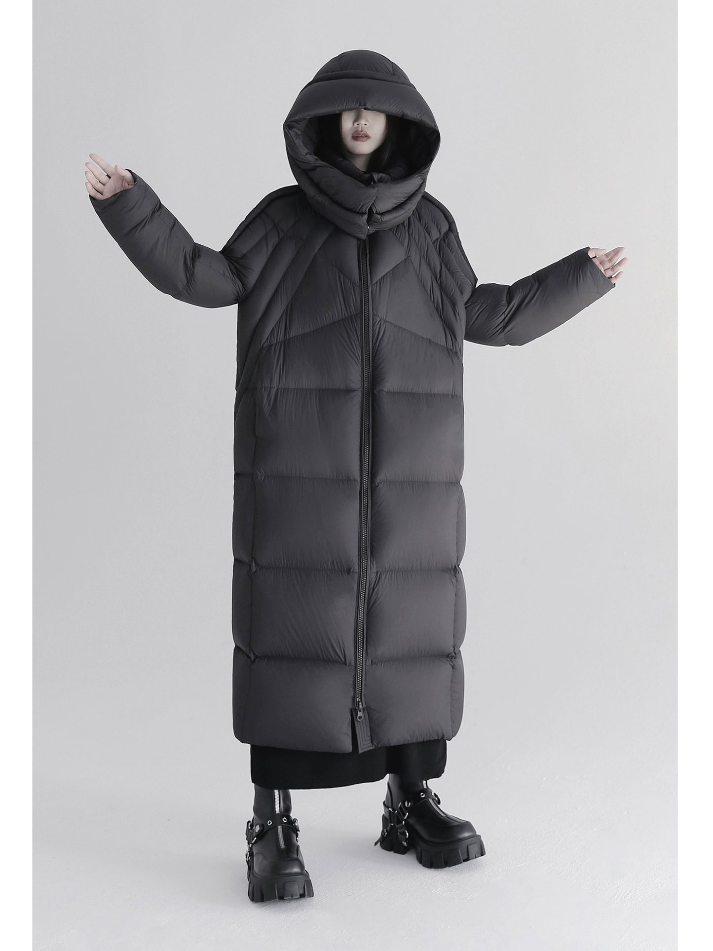 Hooded Long Down Jacket with Thermal Design