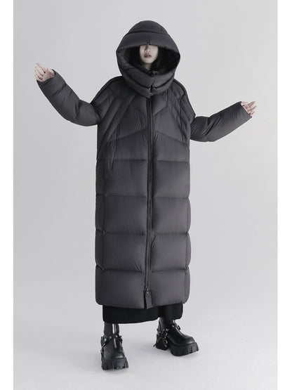 Hooded Long Down Jacket with Thermal Design
