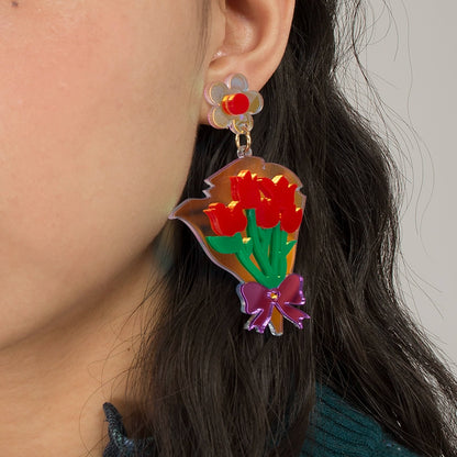 Boucles d'oreilles en acrylique tulipes colorées japonaises