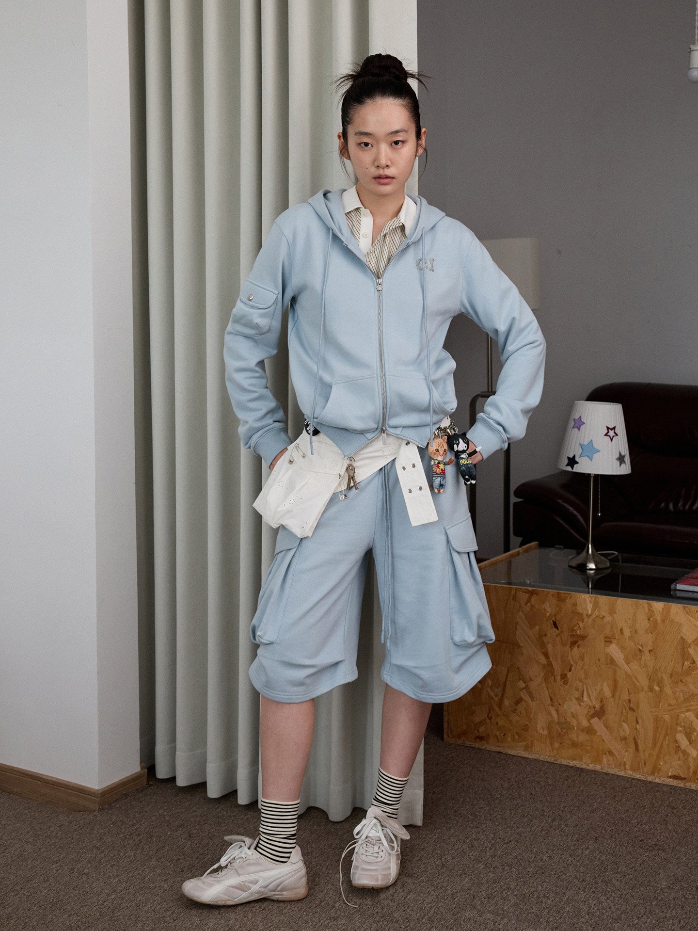 Pleated Hoodie & Wide-Leg Pants Set